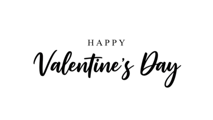 Happy valentines day greeting card with elegant black text on transparent background