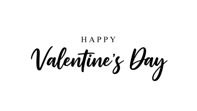 Happy valentines day greeting card with elegant black text on transparent background - Powered by Adobe