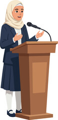 Obraz premium Muslim Student Girl Speaking Speaking at Debate Competition