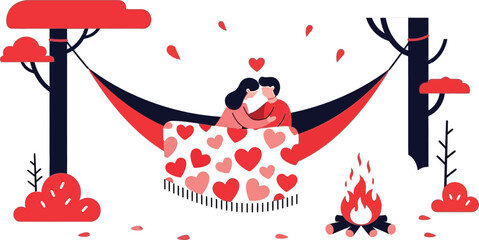 Loving couple relaxing in cozy hammock on romantic getaway