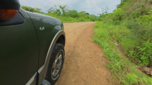 POV Of A 4x4 Vehicle Off-Roading Towards Presa El Carrizo Near Tamazula de Gordiano In Jalisco, Mexico.