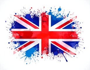 Stylized depiction of the UK flag against a splatter background
