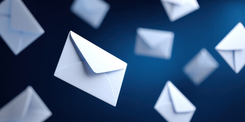 White envelope envelope mail message blue background flying envelope white paper communication postal correspondence delivery email concept paper envelope floating motion studio lighting closeup