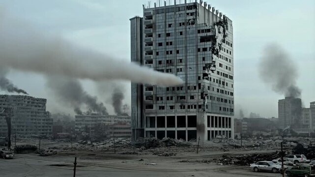 Warzone Building Gets Missile Hit