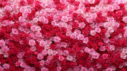 Full frame of blooming red roses creating a romantic and elegant floral background.
