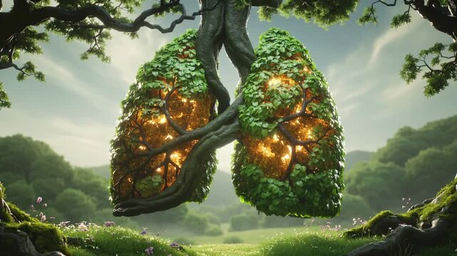 Tree-shaped lungs symbolizing the connection between respiratory health and nature