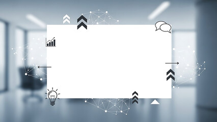 Business growth and strategy concept with analytics and communication icons on a blurred office background