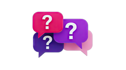 3D Question mark in colorful speech bubbles on transparent background