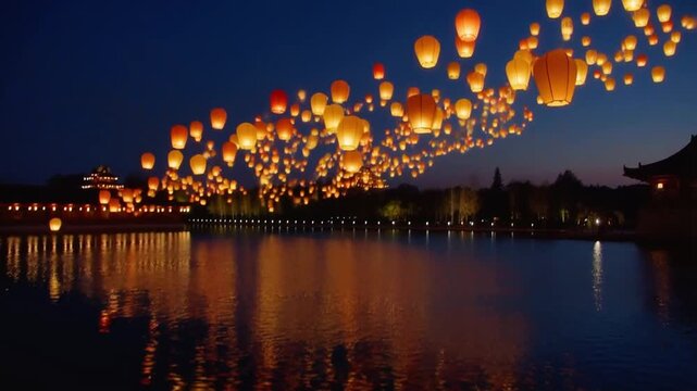Asian Lantern Festival by a Lake