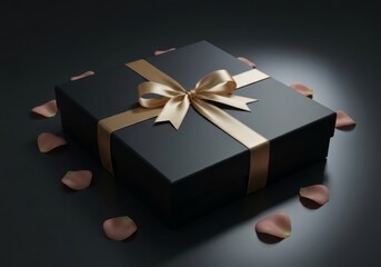 black-and-gold valentine gift setup, roses and metallic accents, cinematic warm light