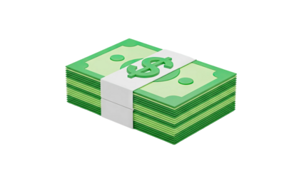 3D Stack of Money with Dollar Sign on transparent background