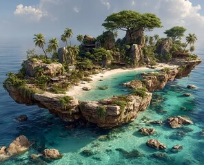 Obraz premium Lush tropical island with sandy beach and clear turquoise water