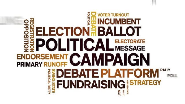 Political Campaign animated word cloud-text design animation tag kinetic typography seamless loop.
