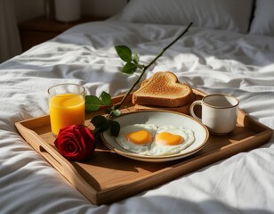 Bedside Breakfast Tray with Heart-Shaped Eggs