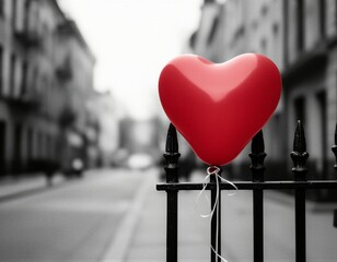 Red Heart Balloon on Black Fence
