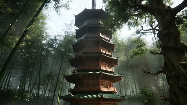 Chinese Pagoda in a Forest
