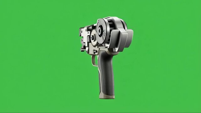 A camera stabilizer on a green background for photography and videography
