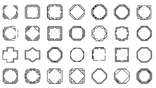 Set of decorative frames vector collection. Geometric vintage borders for certificate design. isolated PNG with Transparent Background