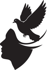 Silhouette of a woman s face with a dove flying out of her head