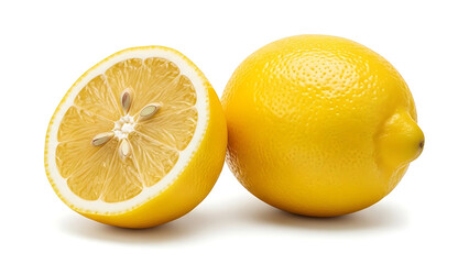 Lemon fruit with half isolated png Whole lemon and a half on white background PNG format Lemons isol