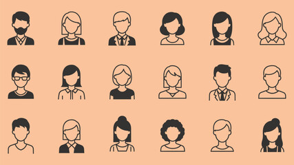 Minimalist avatar profile set with diverse men and women