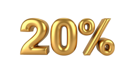 Golden 20 Percent Discount Badge – Sale Symbol Isolated on Transparent Background