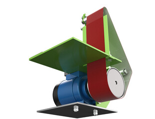 Industrial Belt Grinder 3D Render: Professional Abrasive Sander, Polisher, and Edges Sharpener Workshop Tool. Isolated PNG Asset for Heavy-Duty Metalworking, Fabrication, and Woodworking Projects.