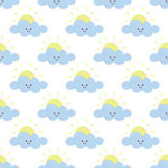 Cute Seamless Cloud and Sun Pattern Hand Drawn Illustration