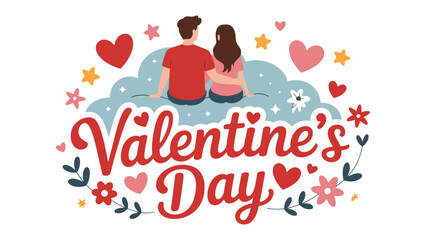 Love's Embrace on Valentine's Day: A couple in a loving embrace celebrates the most romantic time of the year, with flowers and hearts. © mahmuda428