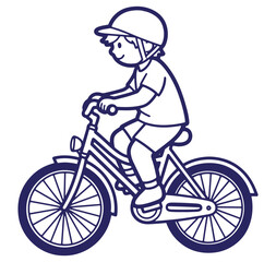 Naklejka premium A happy child riding a bicycle wearing a helmet illustration in minimalist style