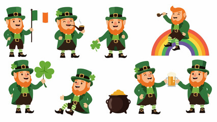 Set of cartoon leprechauns for St. Patrick's Day celebration.