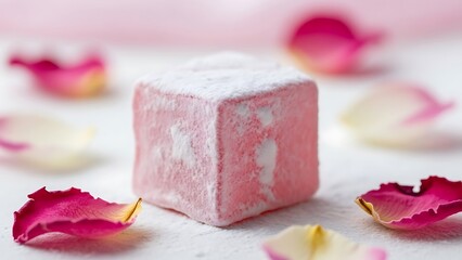 Pink Bath Bomb with Rose Petals Surrounding.