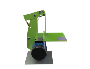 Industrial Belt Grinder 3D Render: Professional Abrasive Sander, Polisher, and Edges Sharpener Workshop Tool. Isolated PNG Asset for Heavy-Duty Metalworking, Fabrication, and Woodworking Projects.