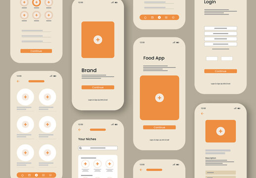 Food App Mobile UI Wireframe Design Template Screens