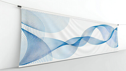 Horizontal Banner with Blue Wavy Lines Keywords: banner, horizontal, white, blue, wavy lines