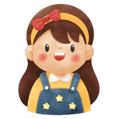 Watercolor Illustration of Cute Smiling Little Girl Character