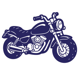 Obraz premium Vector illustration of a classic cruiser motorcycle outlined in dark blue on white background