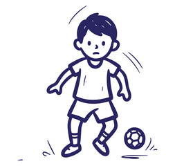 Young boy playing soccer kicking the ball sports and recreation doodle illustration