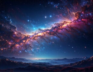Fototapeta premium A breathtaking celestial scene with a galaxy and mountains