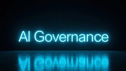 The Brilliance of AI Governance Illuminated Neon Text on a Reflective Surface Symbolizing Future Technology