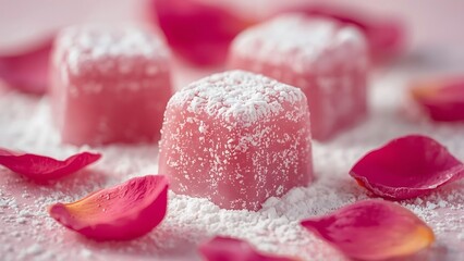 Pink Truffles with Rose Petals and Powdered Sugar.