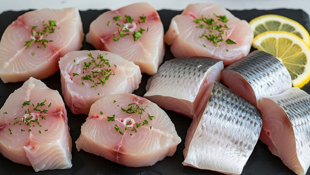 Prepared pangasius fish fillet pieces