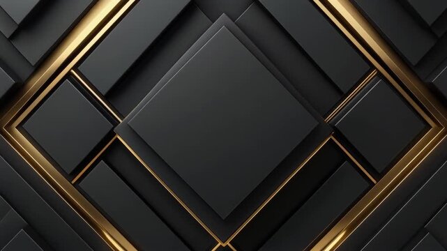 Luxury abstract motion background with matte black geometric tiles and glowing gold circuit lines in a seamless loop
