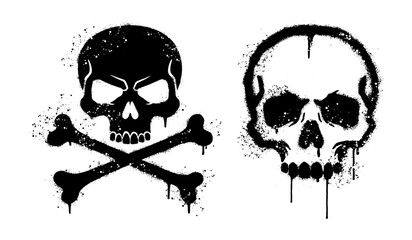 set of graffiti skull and crossbones street art spray paint elements