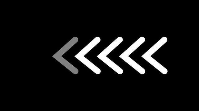 Fast rewind icon or symbol with multiple left pointing chevrons or arrows on a black background