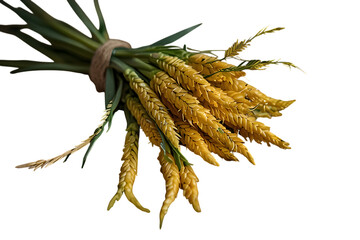 A bountiful bundle of golden wheat stalks tied with twine, symbolizing harvest and abundance isolated on transparent background