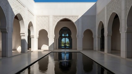 Serene White Arches with Reflective Pool.