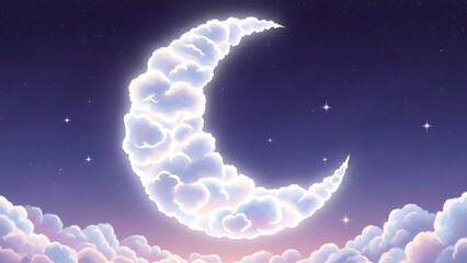 Crescent Moon Shining Brightly in Night Sky.