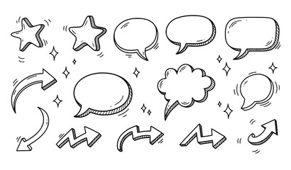 Fun doodle arrows speech bubbles and star shapes vector illustration © MD