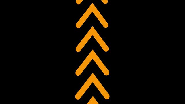 Vertical stack of orange chevron arrows pointing upward on black background